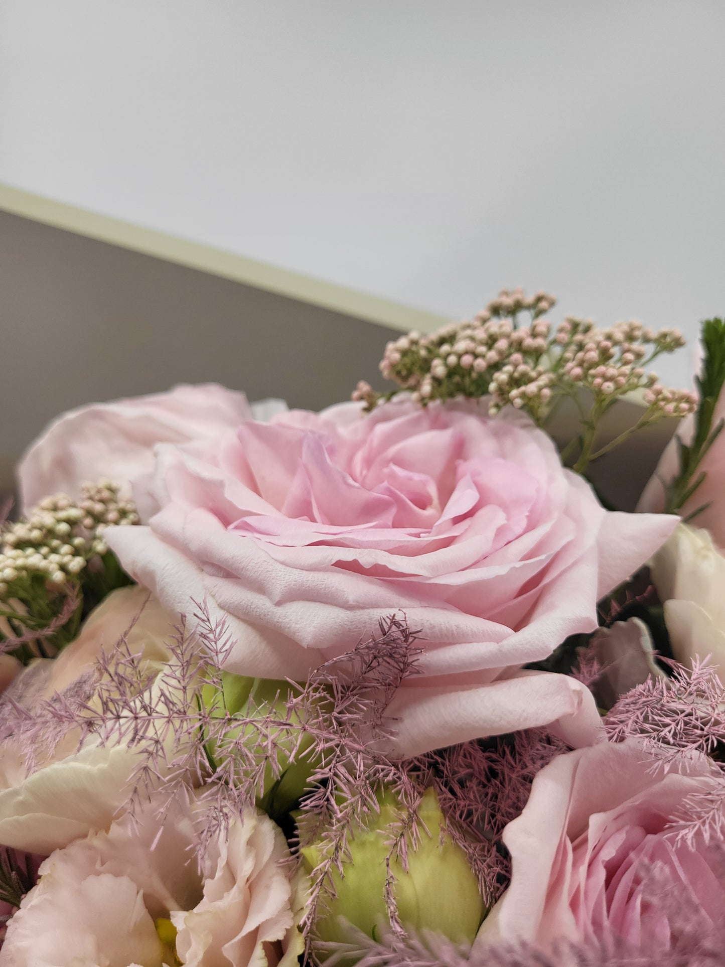 Pink garden rose and eustoma bouquet