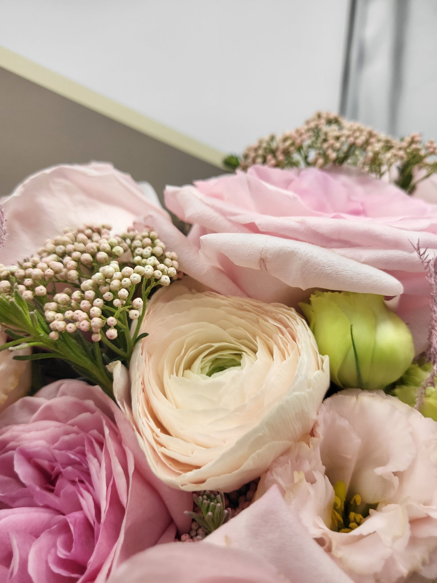 Pink garden rose and eustoma bouquet