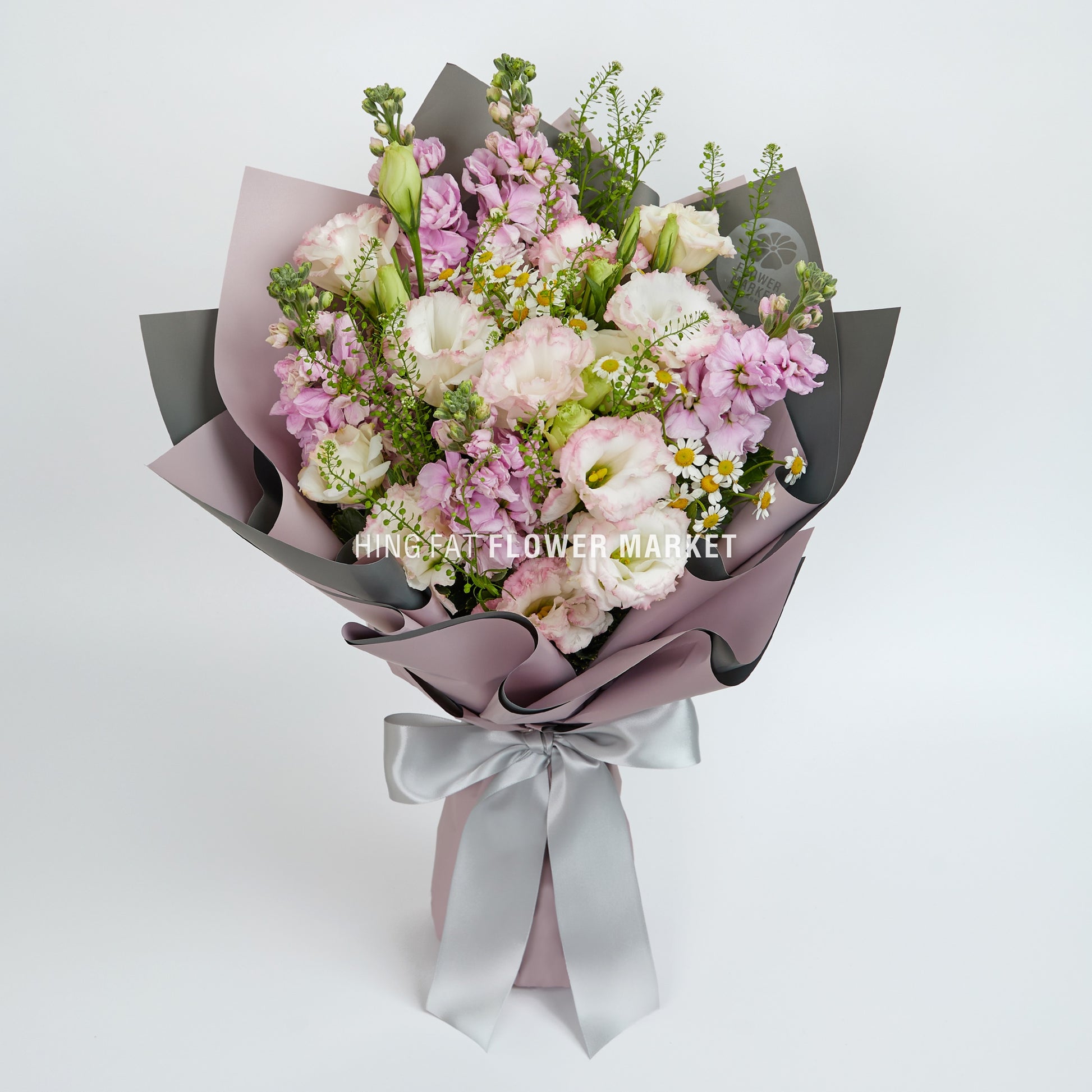 粉白桔梗日射花束 Pink white eustoma and stock bouquet