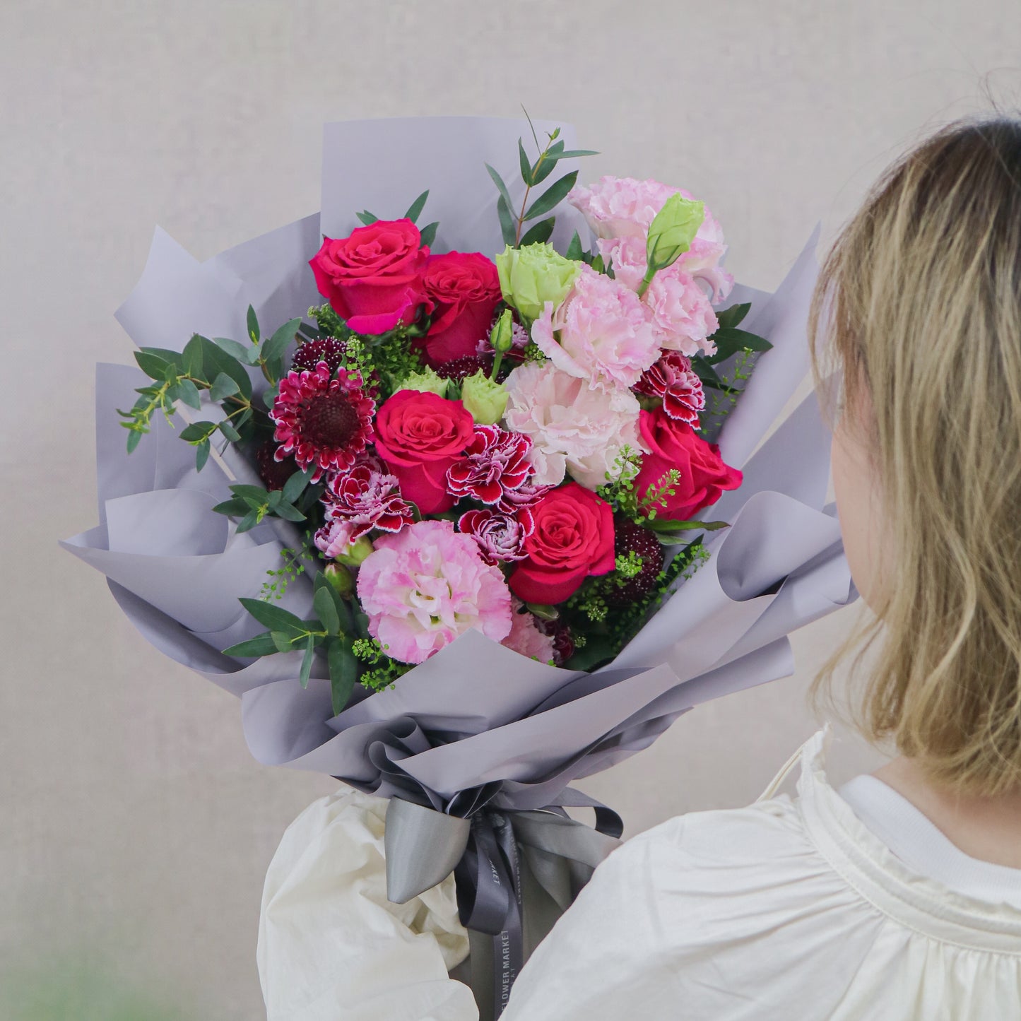 桃紅玫瑰粉桔梗花束 Magenta rose and pink eustoma bouquet