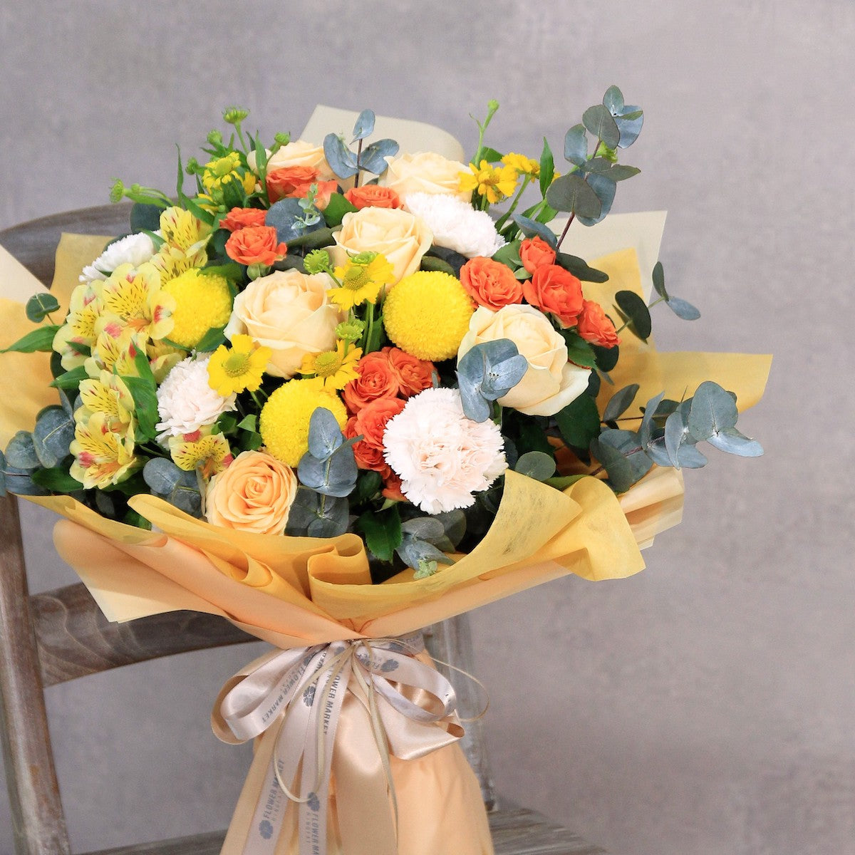 香檳玫瑰乒乓菊花束 Champagne rose and ping pong bouquet