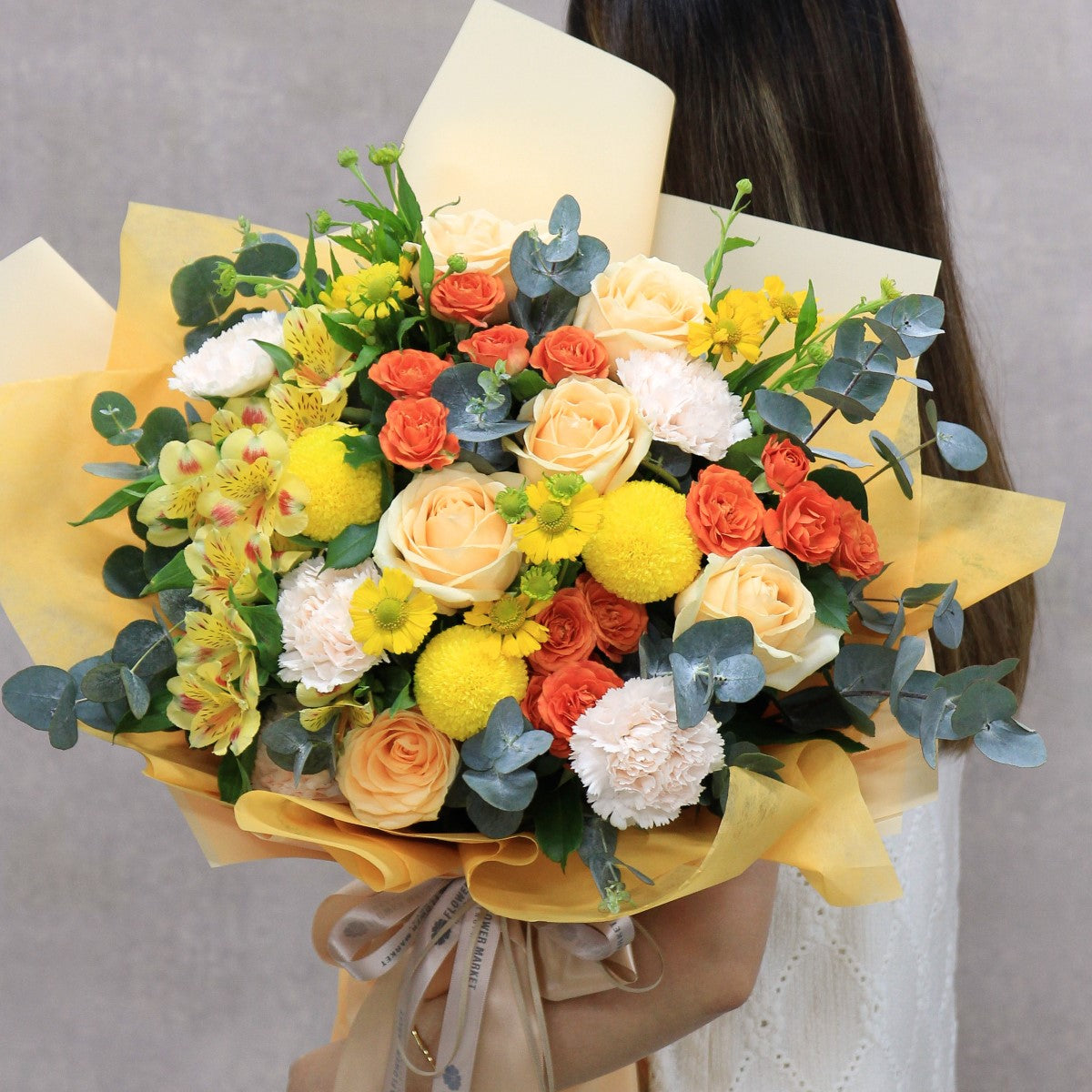 香檳玫瑰乒乓菊花束 Champagne rose and ping pong bouquet