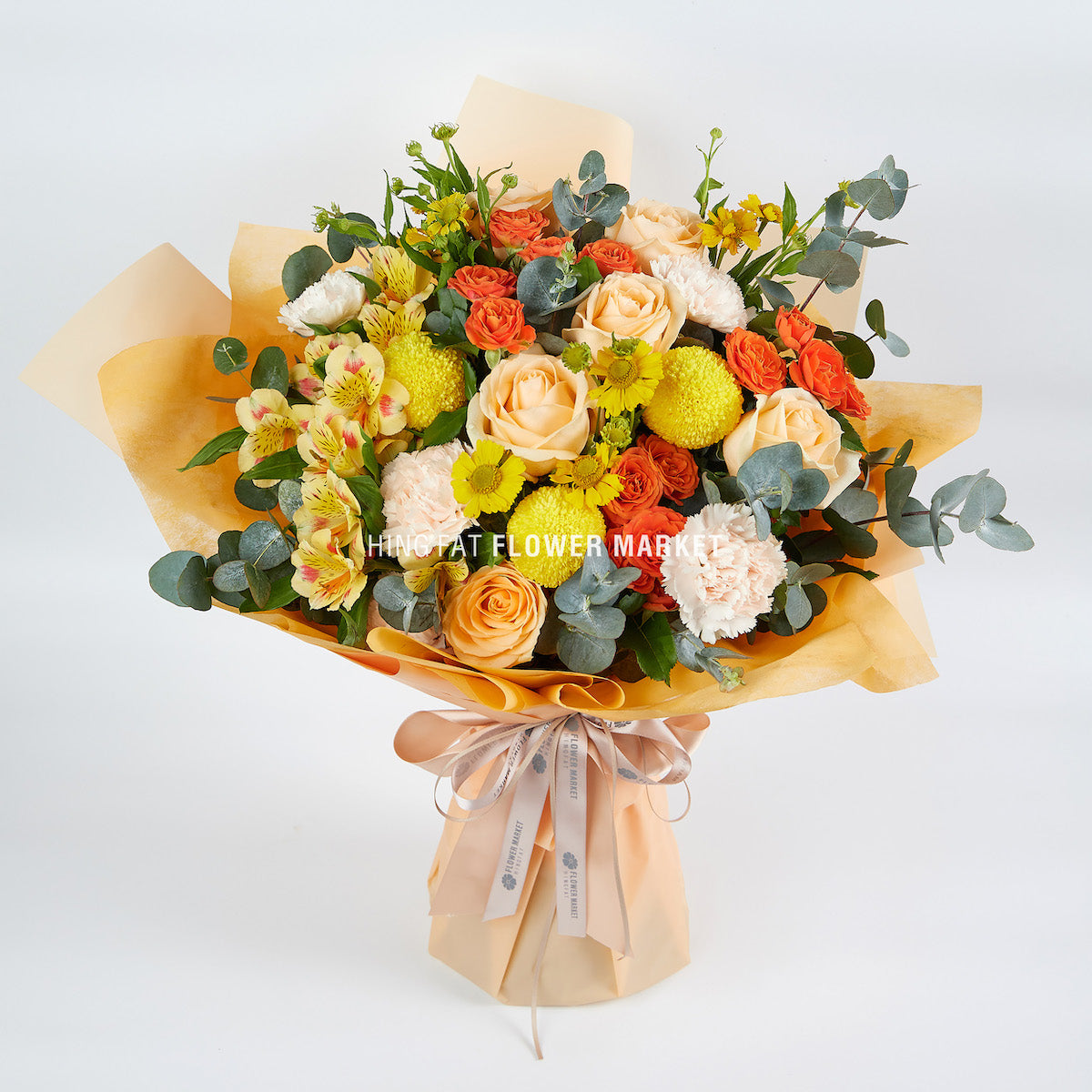 香檳玫瑰乒乓菊花束 Champagne rose and ping pong bouquet