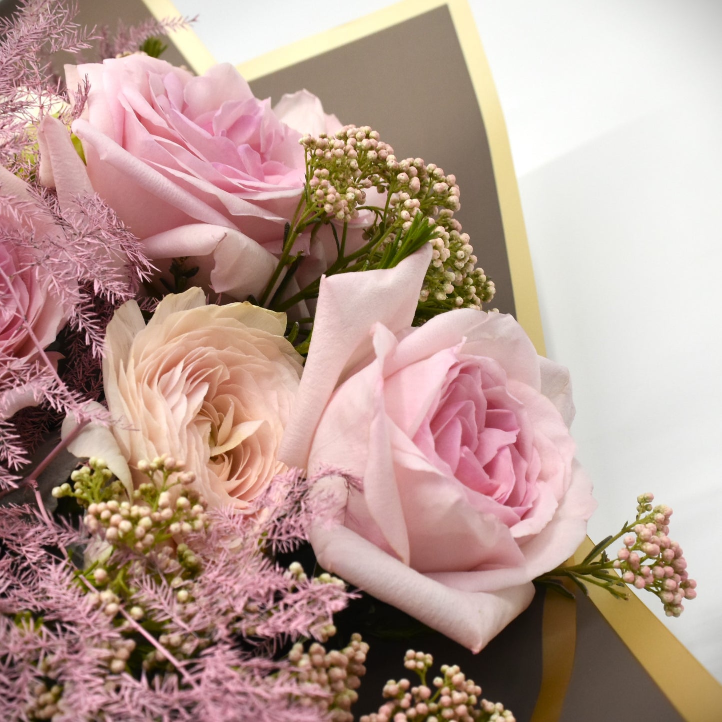 Pink garden rose and eustoma bouquet