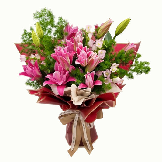 Double Oriental Lily Bellflower Bouquet - For the Intelligent You