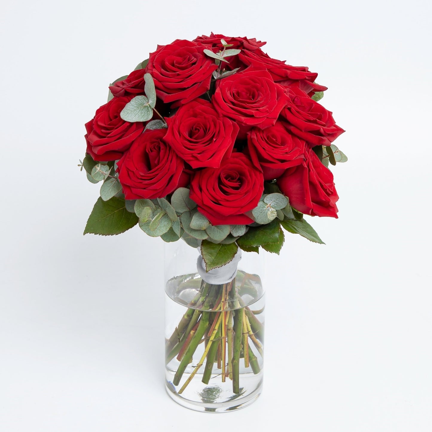 12 red roses with vase