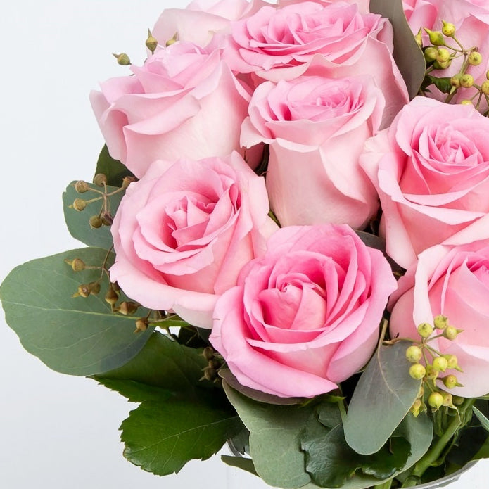 12 pink roses with vase
