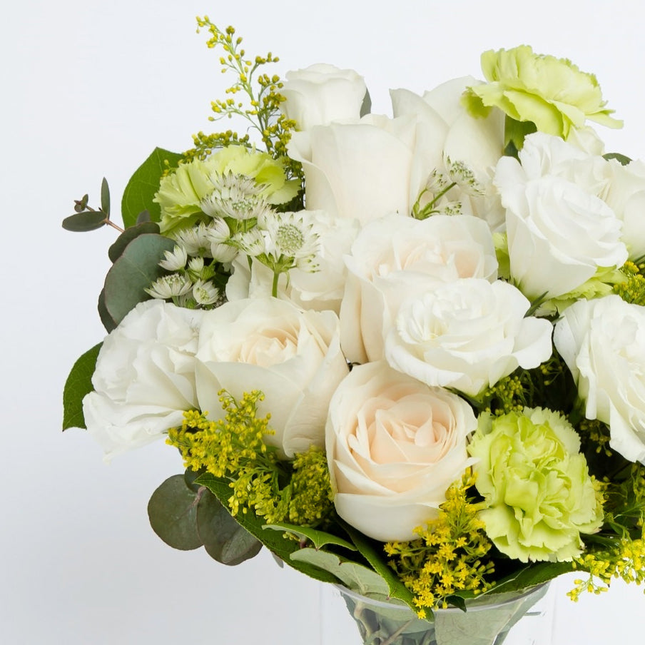 Cream roses & eustoma with vase