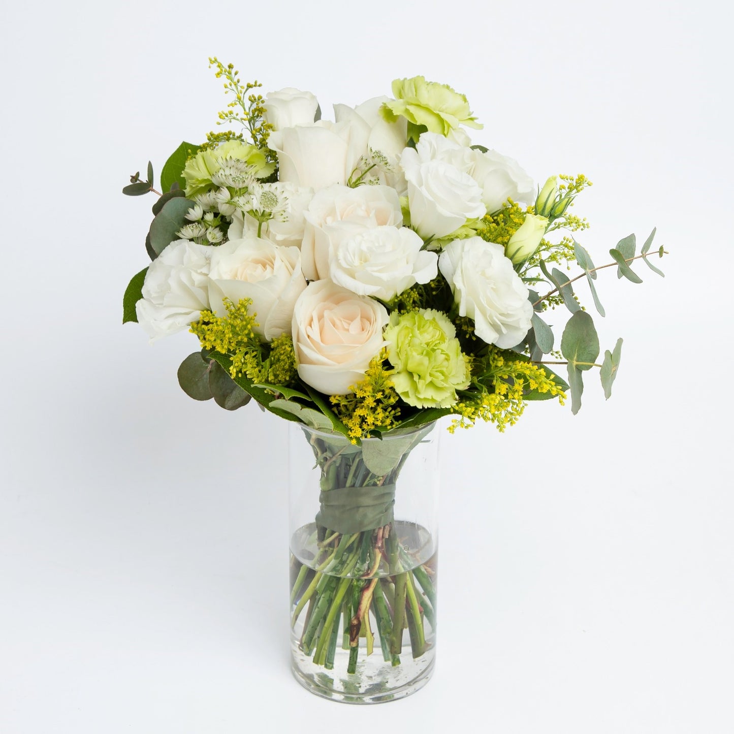 Cream roses & eustoma with vase