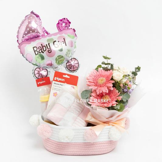 Baby girl 嬰兒花禮 Baby girl fresh flower gift hamper