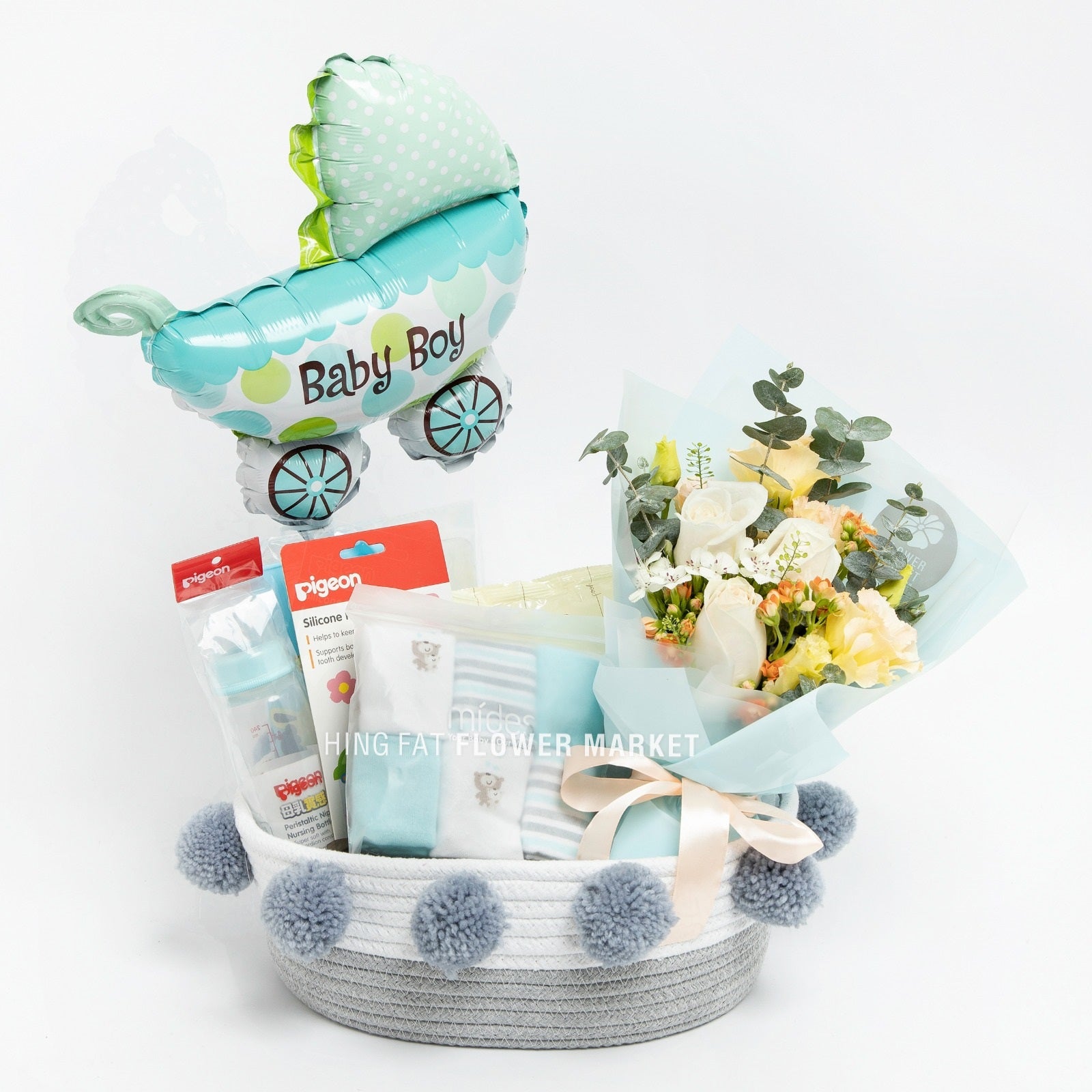 Baby boy 嬰兒花禮 baby boy fresh flower and gift hamper