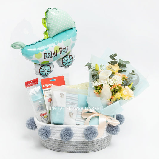 Baby boy 嬰兒花禮 baby boy fresh flower and gift hamper