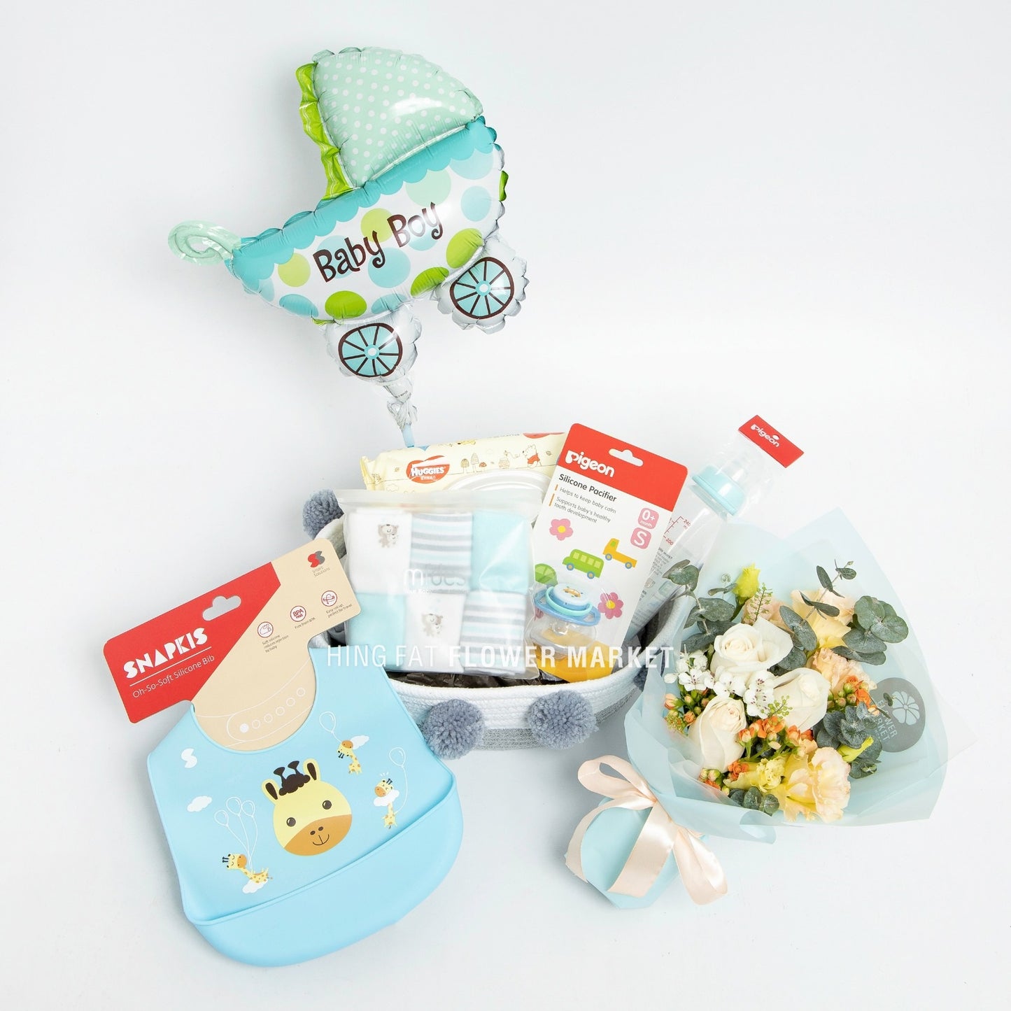 Baby boy 嬰兒花禮 baby boy fresh flower and gift hamper