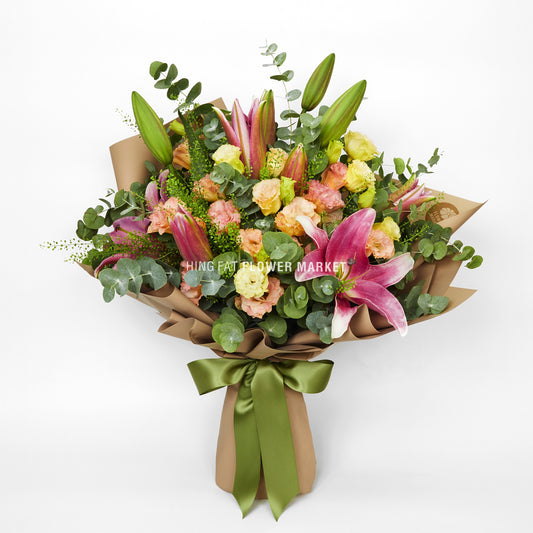 粉百合桔梗花束 Pink lily and eustoma bouquet