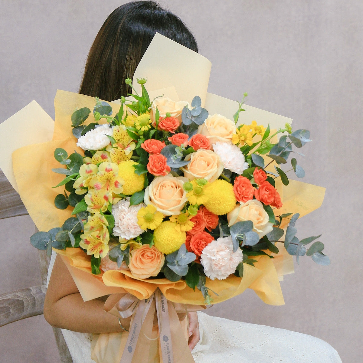 香檳玫瑰乒乓菊花束 Champagne rose and ping pong bouquet