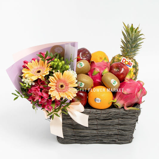 精緻花果籃 Classic fruit hamper with gerbera bouquet