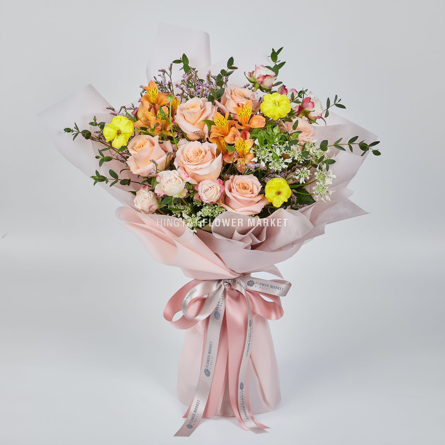 粉橙玫瑰小百合花束 Peach rose and alstroemeria bouquet