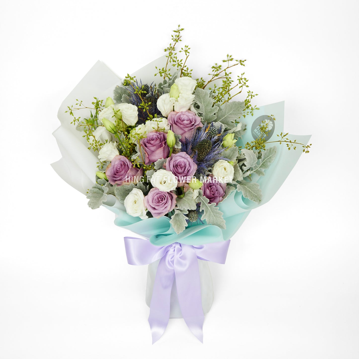 紫玫瑰高麻花束 Purple rose and blue thistle bouquet