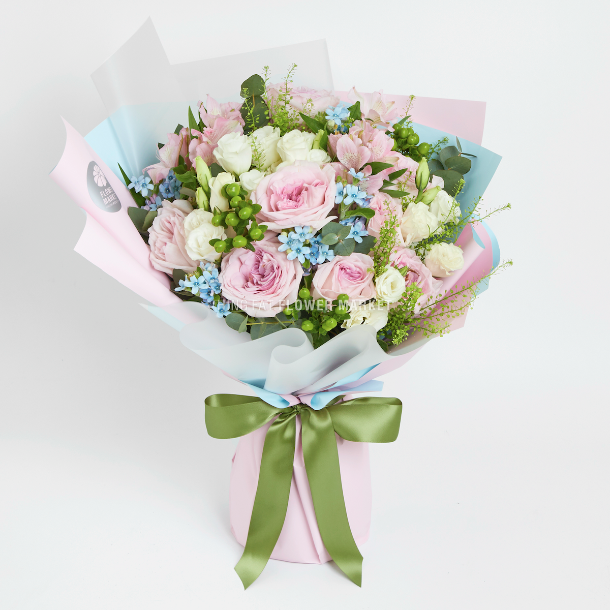 庭園玫瑰藍星花束 Pink O'hara and tweedia bouquet