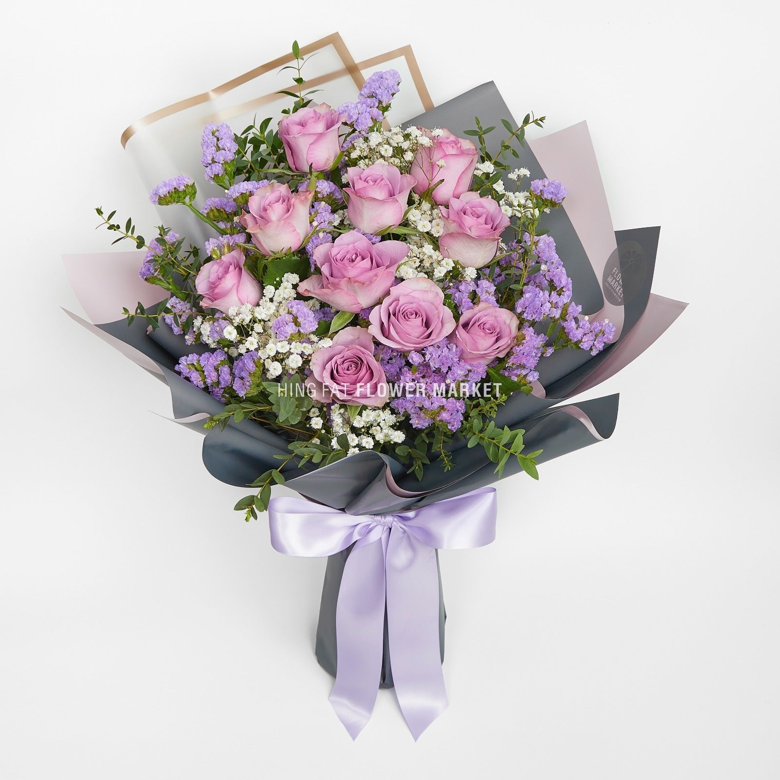 紫色玫瑰毋忘我花束 Purple rose and statice bouquet