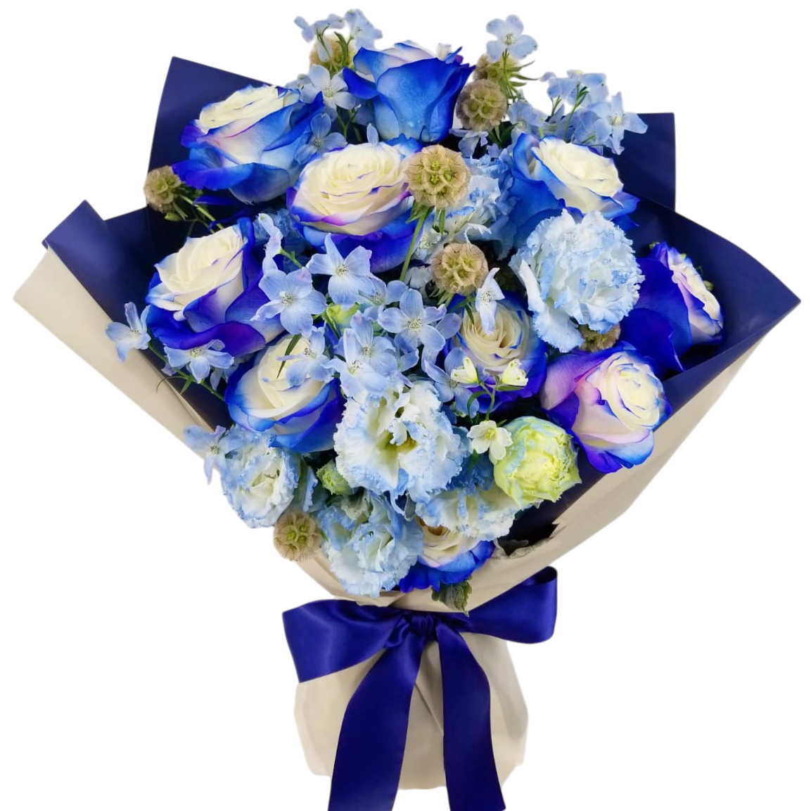 Purple Blue Rose and Delphinium spray bouquet