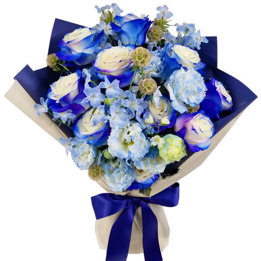 Purple Blue Rose and Delphinium spray bouquet