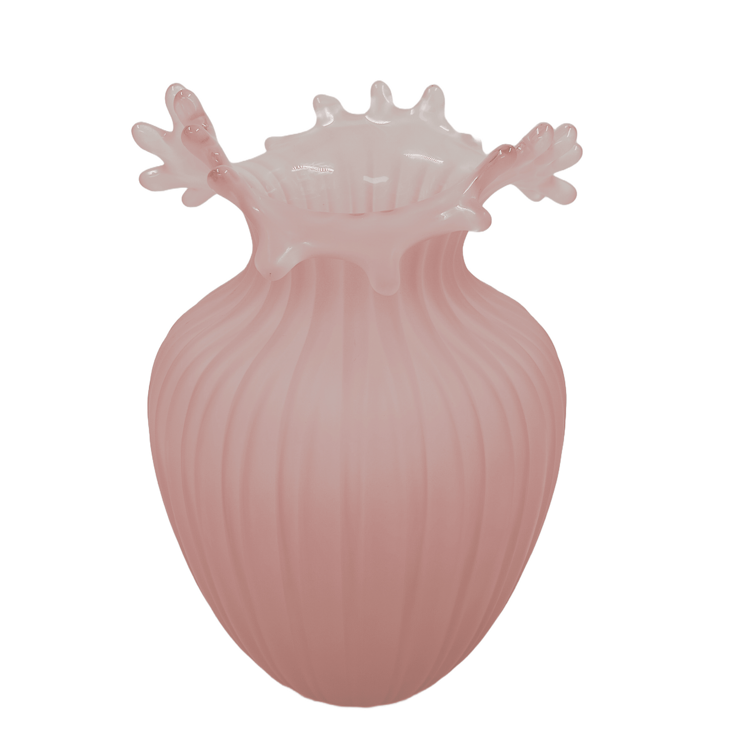 Wave Top Frosted Pink Vase - M (20cm (H) x 14cm (D)