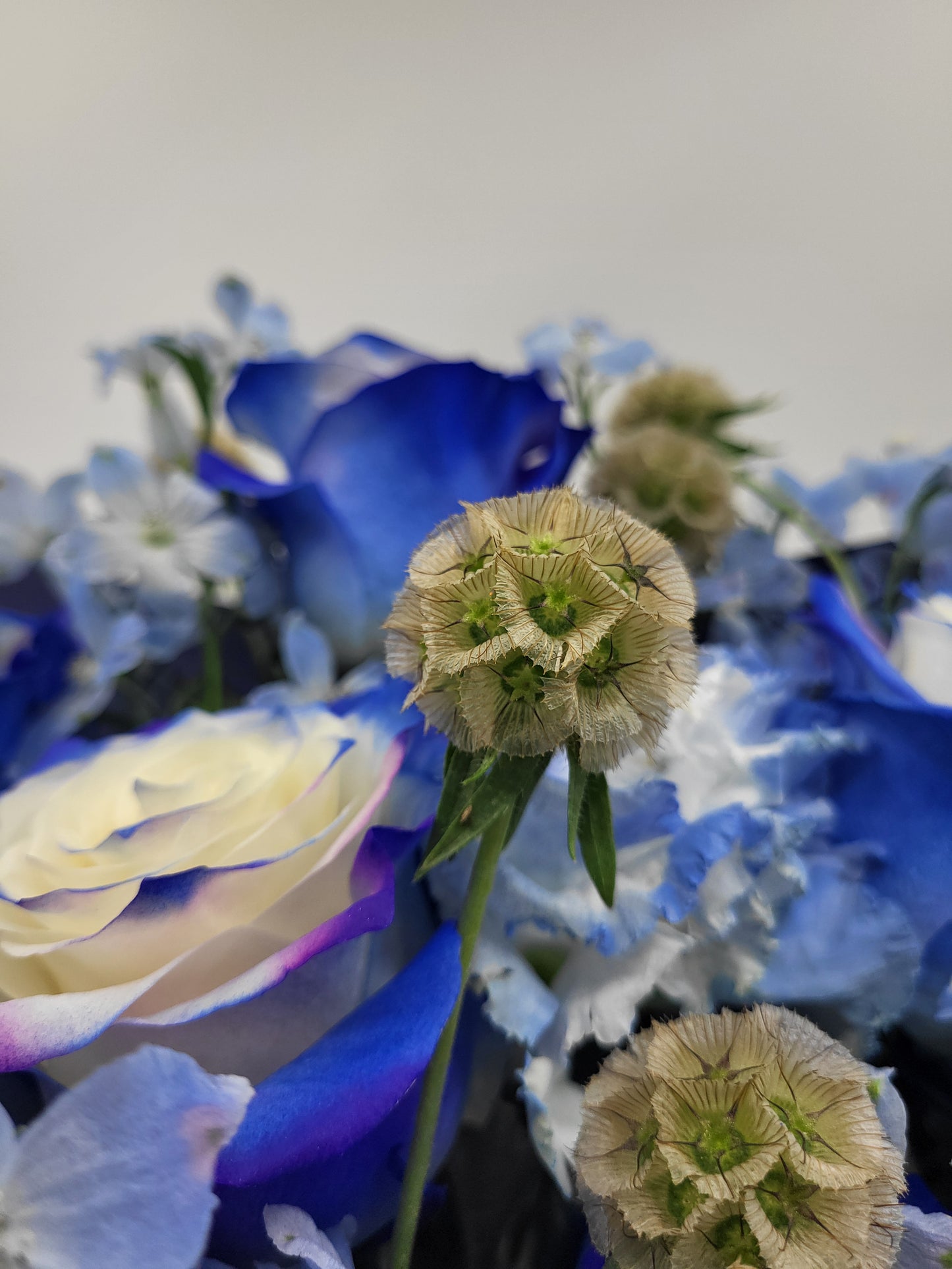 Purple Blue Rose and Delphinium spray bouquet