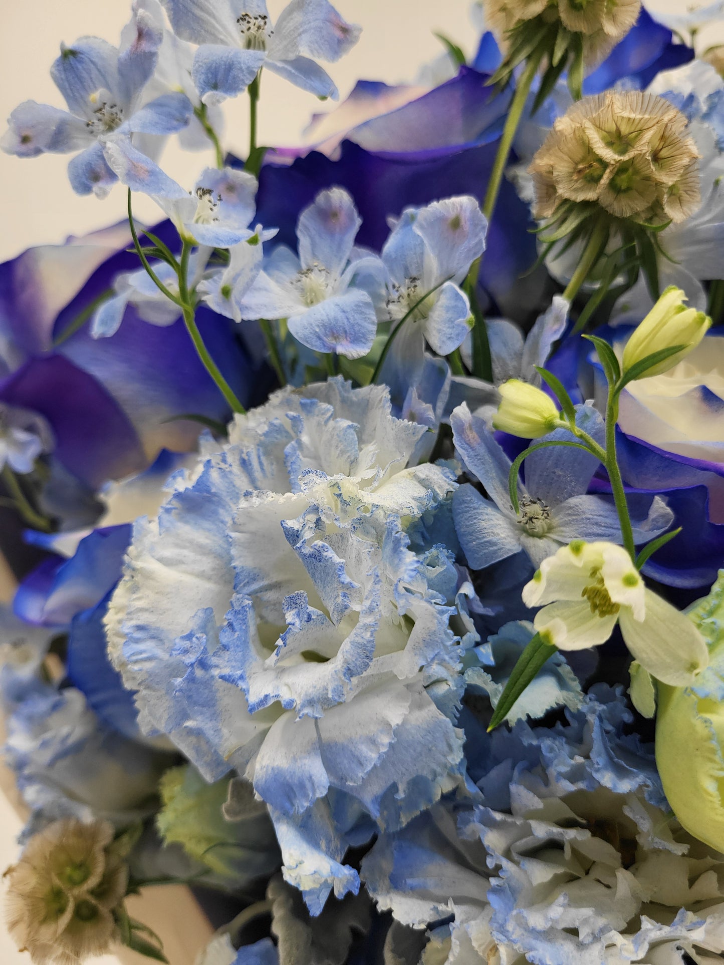 Purple Blue Rose and Delphinium spray bouquet