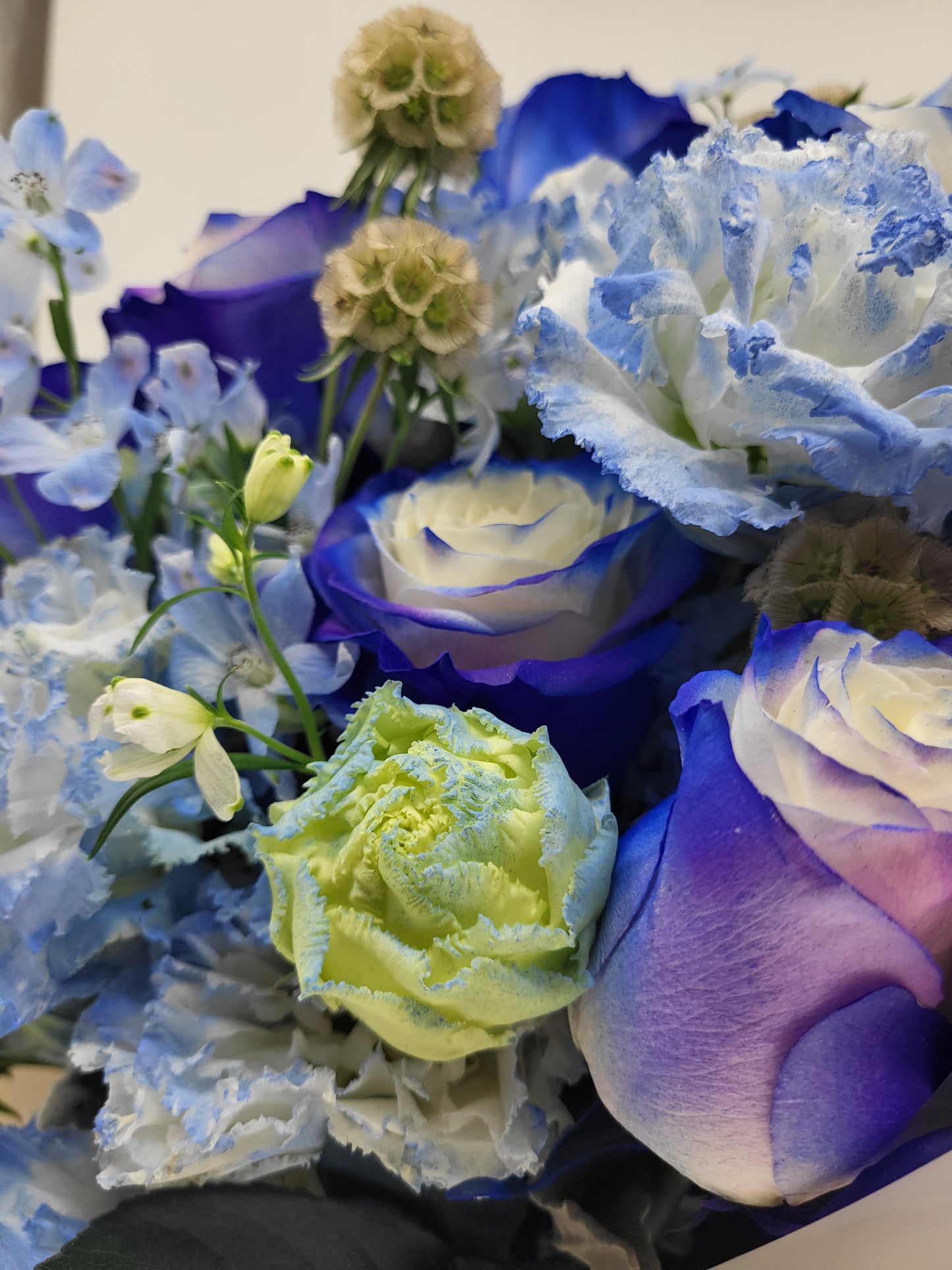 Purple Blue Rose and Delphinium spray bouquet