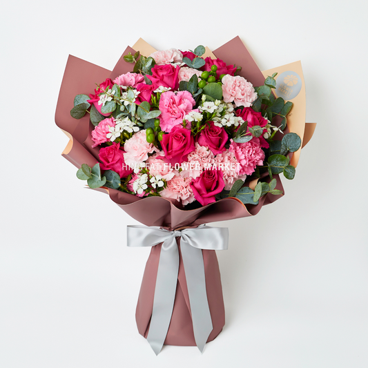 粉康乃馨桃紅玫瑰花束 Pink carnation and rose bouquet