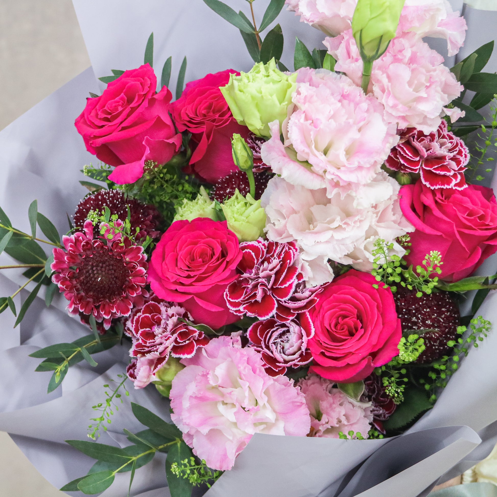 桃紅玫瑰粉桔梗花束 Magenta rose and pink eustoma bouquet