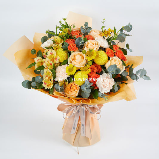 香檳玫瑰乒乓菊花束 Champagne rose and ping pong bouquet