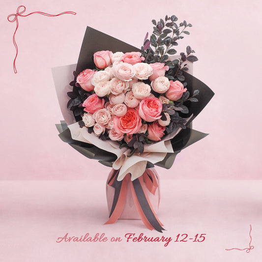情人節 - 粉庭院玫瑰小玫瑰花束