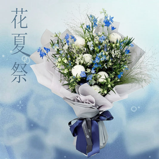 藍白小飛燕乒乓菊花束