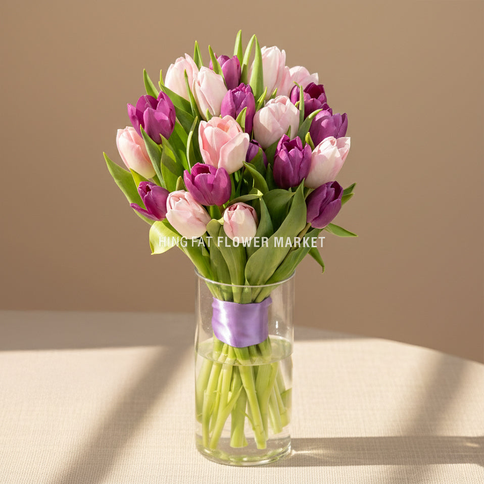 Mixed tulips with vase