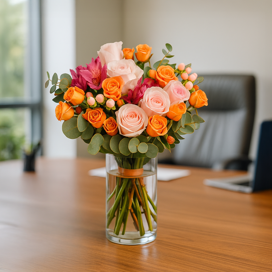 Mixed roses with vase