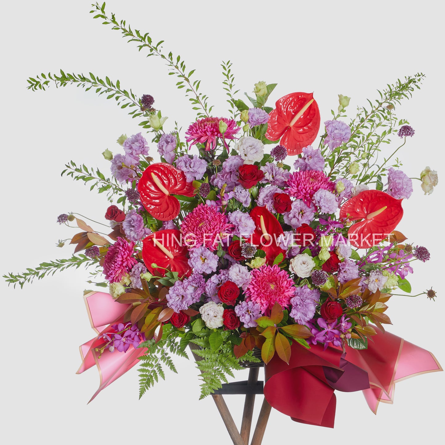 Chrysanthemum and Flamingo Lily Flower Stand