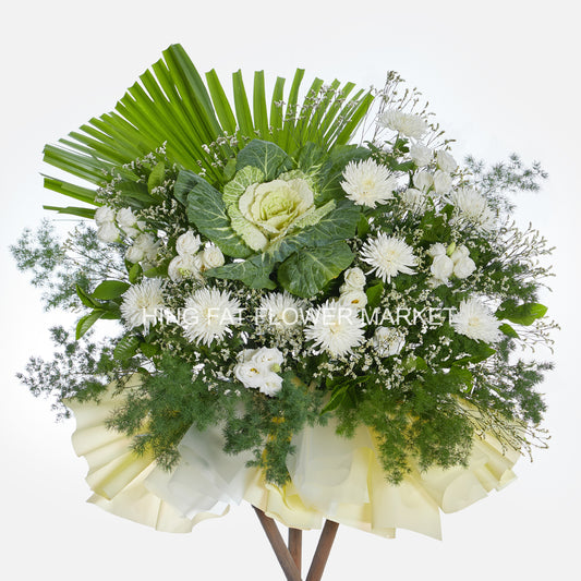 Chrysanthemum with Eustoma and Cabbage Flower Stand