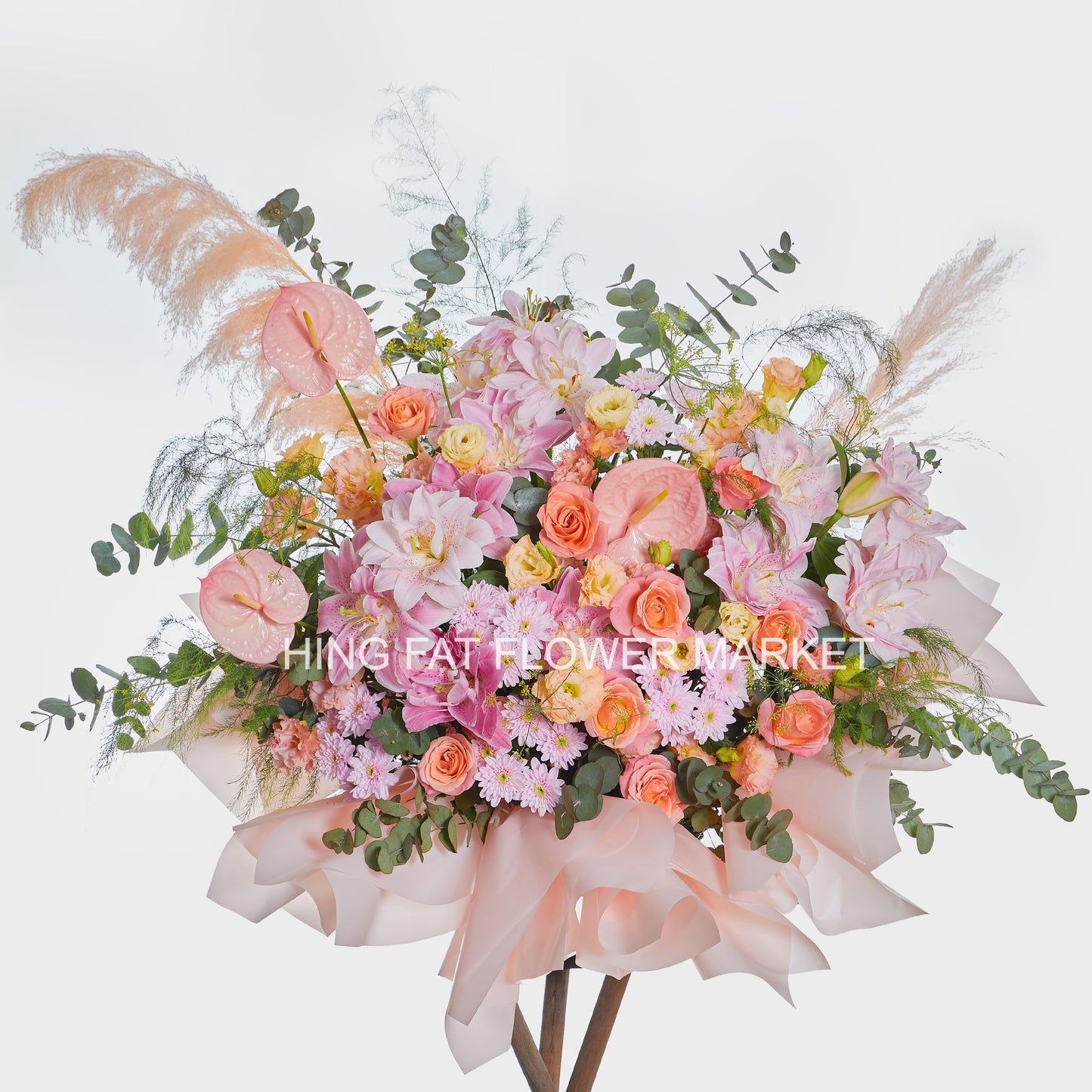 Fancy Pink Lilies with Roses Flower Stand