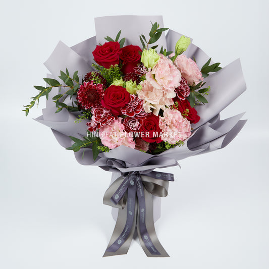 桃紅玫瑰粉桔梗花束 Magenta rose and pink eustoma bouquet