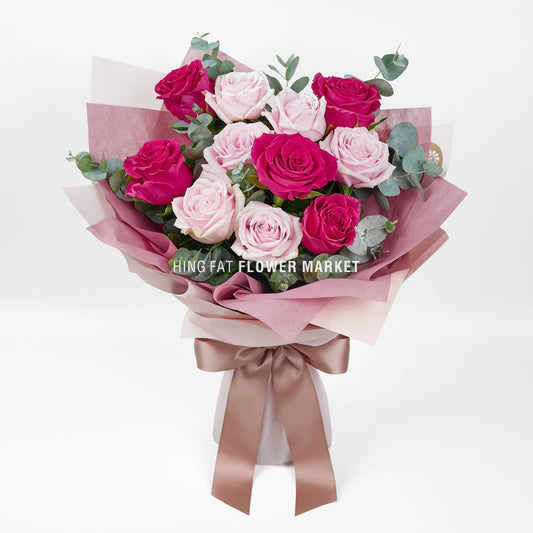 11枝桃粉雙色玫瑰花束 magenta and pink rose bouquet (11 stems)