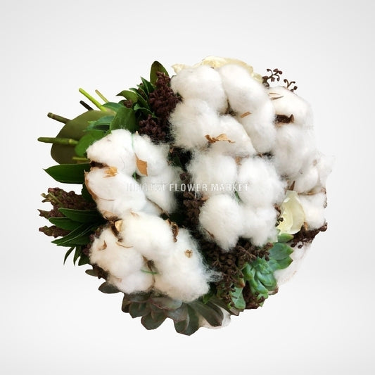 棉花玉蓮花球 Cotton and succulent bridal bouquet