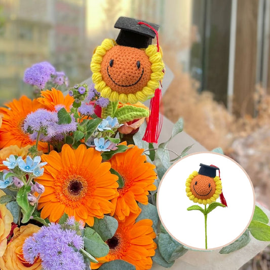 編織向日葵畢業公仔(橙) Crochet sunflower graduation doll orange