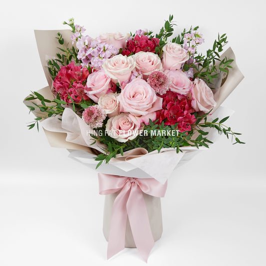 粉紅玫瑰小百合花束 Pink rose and alstromeria bouquet