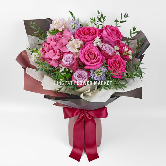 桃紅玫瑰繡球花束 Magenta rose and hydrangea bouquet