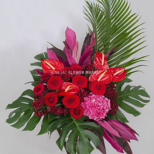 紅玫瑰紅掌花籃 Red rose and anthurium flower stand
