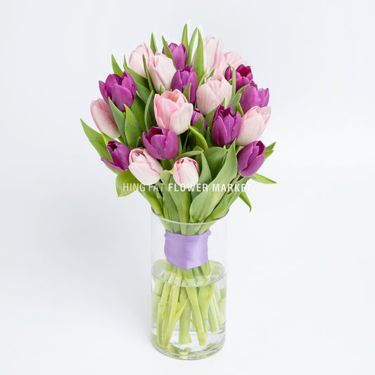 Mixed tulips with vase