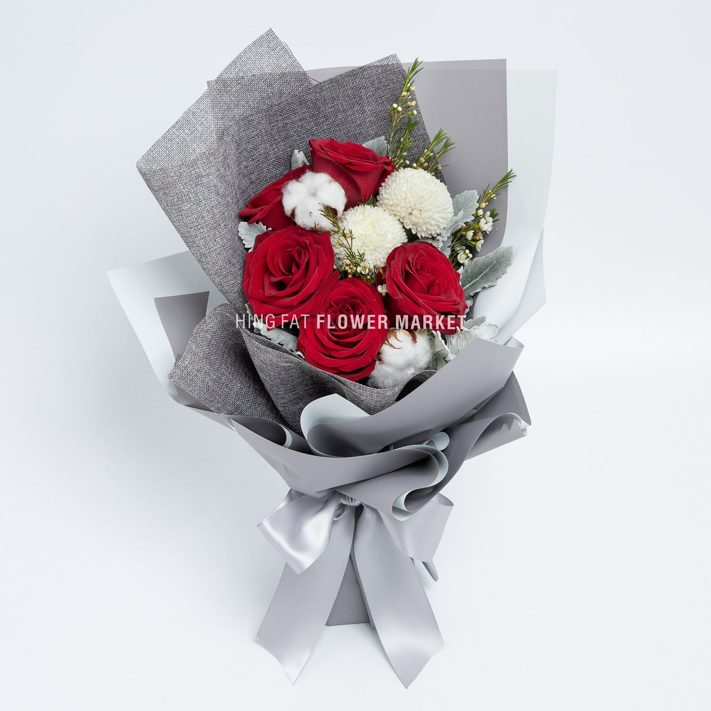 紅玫瑰棉花花束 Red rose and cotton bouquet