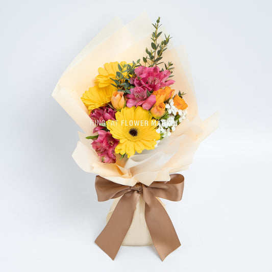 黃太陽菊小百合花束 Yellow gerbera and alstroemeria bouquet